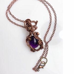 Amethyst Copper Wire Wrapped Necklace